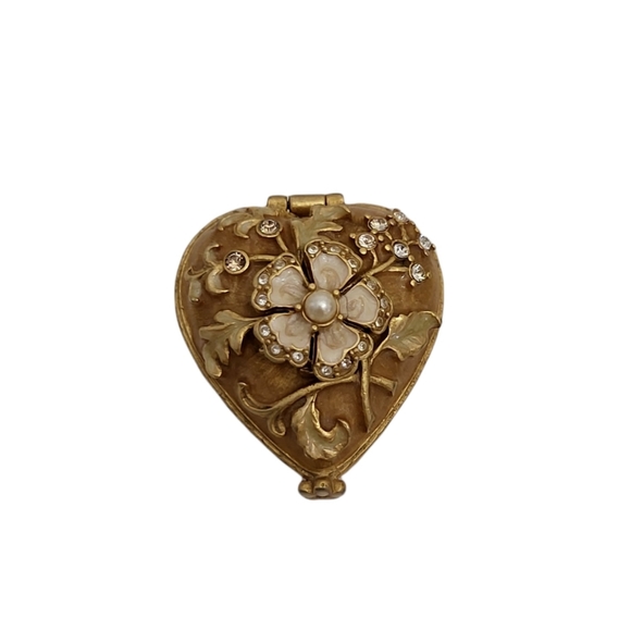 JAY STRONGWATER GOLD HEART  TRINKET BOX W/SWAROVSKI CRYSTALS & FLOWERS  2002 - Picture 3 of 9